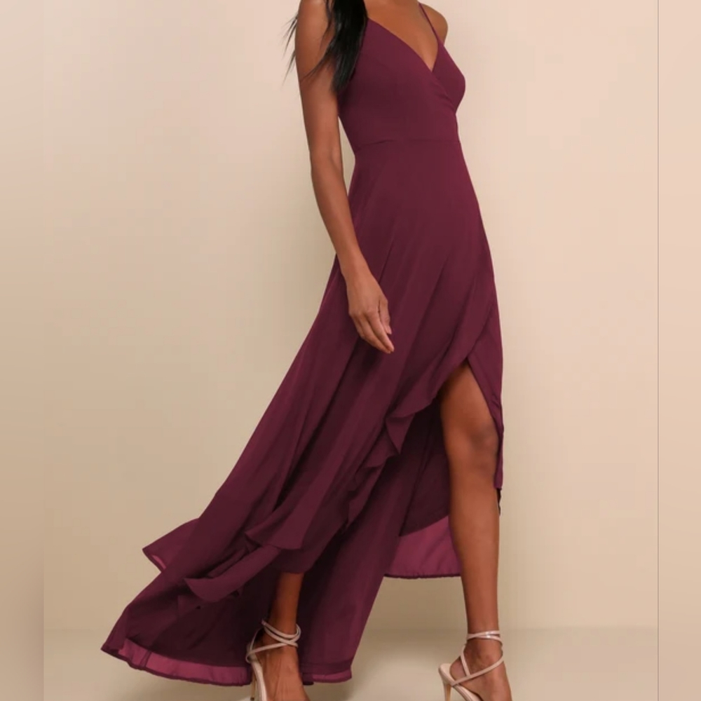 In Love Forever Plum Lace-Up High-Low Maxi Dress- Small